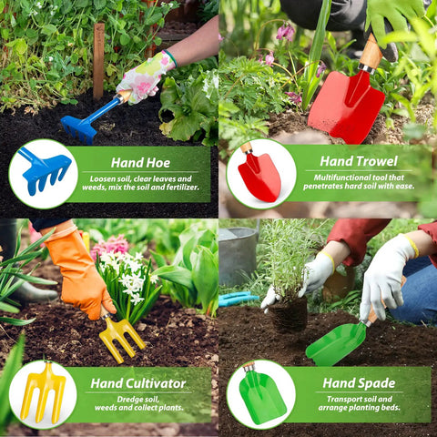Beefy Built To Last Garden Tool Set With Shovel Trowel Rake And Fork Real Metal Tools With Hardwood Handles Outdoor Digging Gear image.