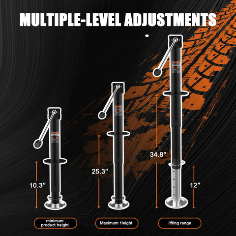 5000lb A-frame trailer jack with 30-inch lift; cordless drill compatible; adjustable drop leg for RV/utility trailers.