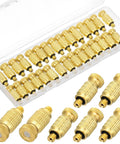 30 Pack Brass Misting Nozzles 0.020 Inch Hole 0.5 Mm 10-24 UNC Thread High Pressure Anti Drip Sprayer Heads arranged in case.