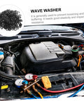 Wave Washer Set 500 Pieces Spring Steel Assortment For Tight Load Applications Compression Lock Washers To Prevent Loosening And Cut Friction In Auto Plumbing Machinery And Mechanical Assemblies, black wave washers for engine use