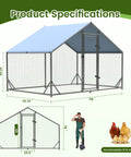 Spire Shaped Walk In Chicken Coop With Waterproof UV Cover, Heavy Duty Outdoor Metal Poultry Run For Backyard Farm dimensions