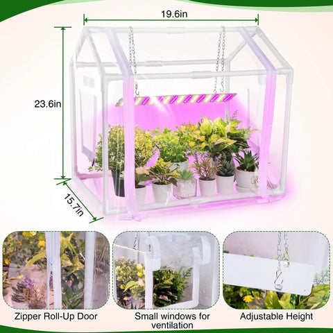 Mini Indoor Outdoor Greenhouse Tent With Dimmable 15W LED Grow Lights, Timer, 3 Light Color Modes, Totally Portable Seed Starter Tray, Great For Balcony Or Patio, Easy Setup And Sturdy, 23.6x15.7x19.6 Inches