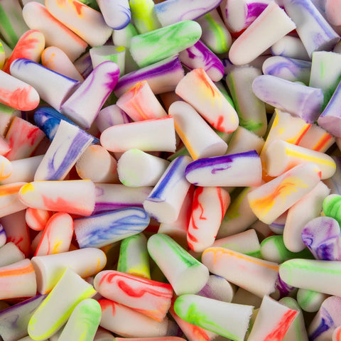 Multicolored Sparkplugs Disposable Ear Plugs NRR 33 Uncorded, Soft Foam Comfort Fit, Tapered Design For Easy Insertion