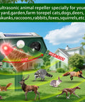 Solar Powered Ultrasonic Animal Repeller Pro Defense For Garden And Yard Deterrent Scares Deer Raccoon Squirrel Cats Rabbits Skunk, outdoor unit