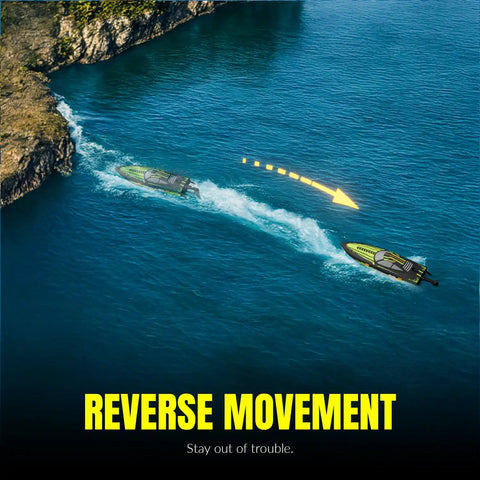 Adrenaline Fueled RC Boat For Adults With 2.4GHz Remote, 30mph Speed, Water Cooling System reversing in a water body