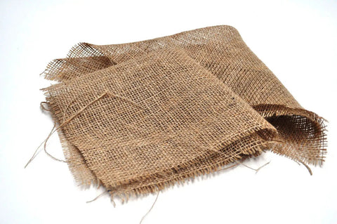 Close-up of free Hessian squares from Eight Piece Pond Planting Basket Set For Aquaponics And Hydroponics With Free Hessian Squares