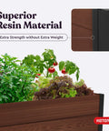 Wood Look Raised Garden Bed 48 Inch By 48 Inch Outdoor Planter For Vegetables Herbs Flowers And Succulents Durable Evotech Composite Material With Easy Five Minute Assembly No Tools Needed Brown displaying vegetables.