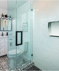 12x12 Inch Stainless Steel Shower Niche in modern bathroom, waterproof in wall shelf, sleek and tile-in with silicone sealant.