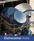 27 Piece Ceramic Nonstick Cookware Set With Detachable Handles dishwasher safe blue pots and pans in dishwasher rack