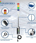 5 Stack LED Andon Tower Light with Red Amber Green Blue White LEDs, 8 Ft Power Cord, Chrome Pole, Switch Box