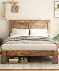 Built Like A Tank Queen Bed Frame With Headboard And Footboard Featuring Solid Wood Slats And Reinforced Legs Giving You A Rock Solid Foundation For Deep Sleep Sessions In Rich Dark Brown, viewed from the front.