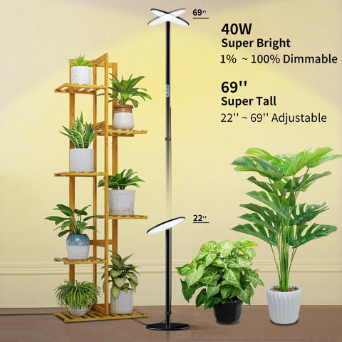 Full Spectrum Grow Light For Indoor Plants, All Metal Standing Floor Lamp With Tray, 10 Level Dimmable Brightness, 69 Inch Height Adjustable, Top Notch LED Plant Light For Seed To Flower, Ideal For Tall Small Houseplants