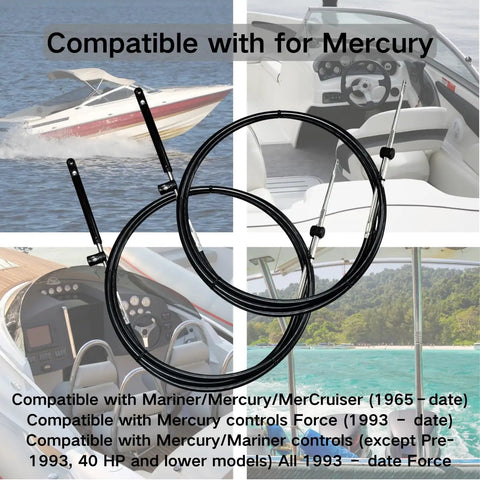 Remote Control Throttle Cable For Outboard Motors 10 Ft Gen I Shift Cable Replacement With Stainless Steel Inner Wire Durable Marine Grade Plug And Play Easy Install Fits 33C Gen I Systems with compatibility information displayed over boating images