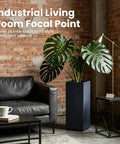 Crack-Resistant Lightweight Concrete Planter, Tall 19.9 Inches, Charcoal Rectangular Plant Pot With Drainage Hole And Rubber Plug