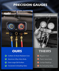 Comparison of Three Way AC Pro Grade Manifold Gauge Set With Hoses And Quick Couplers For R1234yf R134a R404a and competitor