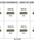 256 Piece Pro Grade Eighteen Eight Stainless Steel Socket Set Screw Cup Point Grub Screw Kit With Inch Sizes From Number Six