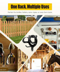 Multi-use Six Pack Horse Bridle Rack Hooks Kit Heavy Duty Metal Halter Hanger with tubes and screws shown in various settings