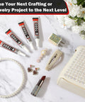 Multipurpose Craft Glue For Jewelry Making And DIY Projects, 15ml 0.5oz Each, 24 Pack shown with glued accessories and flowers.