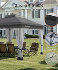 13x13 Pop Up Gazebo Canopy No Fuss Backyard Patio With Mosquito Netting, Easy Setup One Push Center Lock, Grey Party Tent