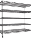Beefy Five Tier Heavy Duty Wire Shelving System For Garage And Workshop Storage, 3500 Lbs Total Load Capacity, Rolling Wire Rack With Adjustable Shelf Heights, 60 Inch Wide By 24 Inch Deep By 72 Inch High, black wire shelves on casters