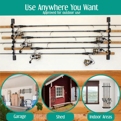 Holds Up To Six Fishing Rods And Reels In A Sturdy Wall Mount Rod Holder For Garage Organization, Vertical And Horizontal Rack