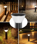 Solar Post Lights Outdoor 23.6 Inch shown illuminating gardens and walkways with warm 3000K light, auto on off feature, easy installation.