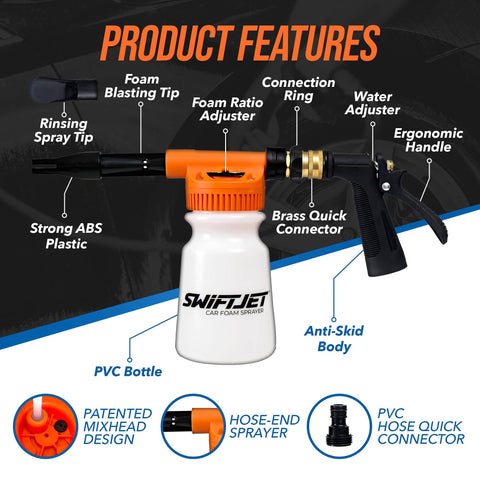 Foam Cannon Car Wash Gun With Microfiber Mitt, No Pressure Washer Needed, Turns Garden Hose Into Powerful Foam Sprayer