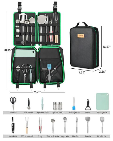 Portable 16-Piece Camping Kitchen Set With Grill Accessories For RV Trips, Hiking, Picnics, And Backpacking, Essential Outdoor Cookware Kit