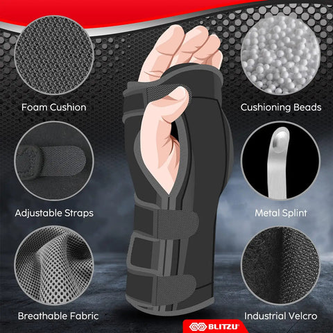 Carpal Tunnel Wrist Brace Night Support With Splint Stabilizer And Palm Cushion shown with neoprene material details