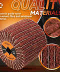 60 Grit Nonwoven Flap Wheel for Wood and Metal Polishing 120 Mm Diameter 100 Mm Width 19 Mm Arbor Hole Abrasive Sanding Wheel Burnishing and Smoothing 4.7 by 4 Inches with nylon fibers and sandpaper, close-up image.