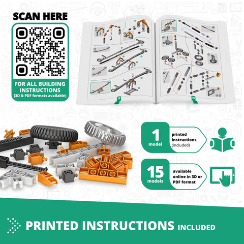 Hands On Engineering Kit For Kids 9 And Up Levers Linkages And Structures STEM Toys With 16 Model Options instruction manual and pieces