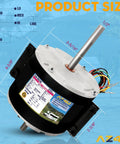 Replacement Fan Motor For Dometic Brisk Air II Genteq F48AF70A61 with measurements and wire details