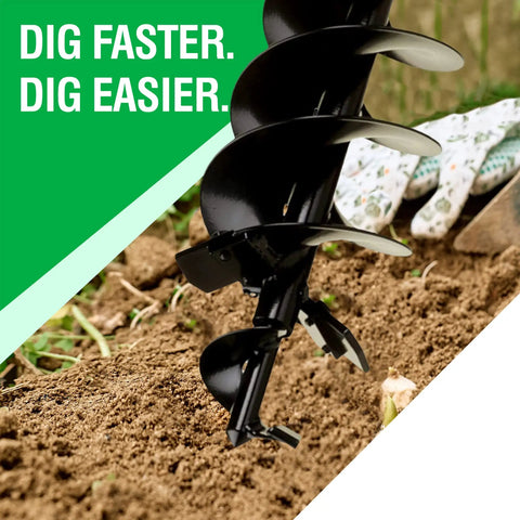 Powerful Heavy Duty Planting Auger With Replaceable Parts 5 Inch By 28 Inch Hex Drive garden digging tool in soil