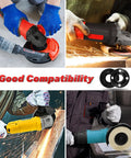 Image of an Angle Grinder Lock Nut Kit With 5/8-11 Flange Nuts And Adjustable Pin Wrench in use on various grinders.