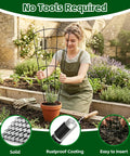 Woman using 4 Pack 32 Inch Metal Plant Trellis For Pots And Garden Beds, Rock Solid Rustproof Indoor Outdoor Climbing Support For Vines, Flowers And Plants, Fan Shaped Black, in a garden