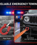 Hella Tough Screw On Front Bumper Tow Hook With Glossy Red Race Design D Ring For Heavy Duty Recovery Universal Fit Across Cars Trucks SUVs Off Road mounted on vehicle for towing.