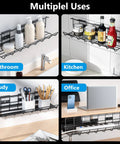 Multiple uses of 2 Pack Under Desk Cable Management Tray Set, Heavy Duty Metal Cord Organizer for Desk, in office and home settings.