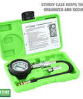 Garage Ready Compression Tester Gauge Set For Cars And Trucks With Flexible Hose Includes 14mm And 18mm Adapters Easy Read Pressure Gauge in green case