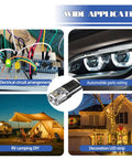 Collage of wide applications for LED strip connectors including RV camping, automotive parts, decoration, and electrical circuits