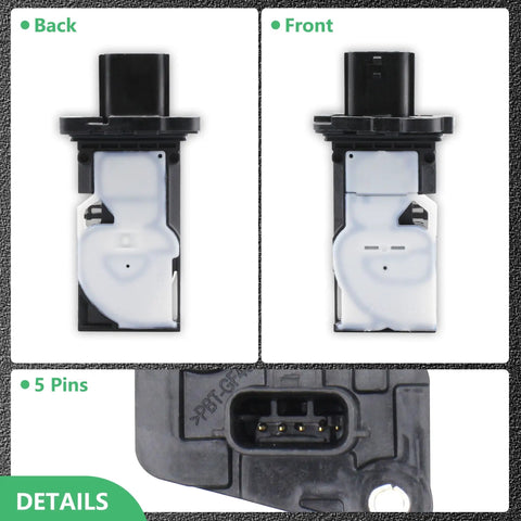 Upgraded Mass Air Flow Sensor for Nissan Altima 2.0L 2.5L 2019-2025, front and back views, 5-pin connector