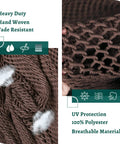 Close-up of handcrafted rope weave of the Extra Large Hammock Swing Chair With Spreader Bar For Indoor Or Outdoor Kick Back Relaxing, showing breathable dark brown polyester material.