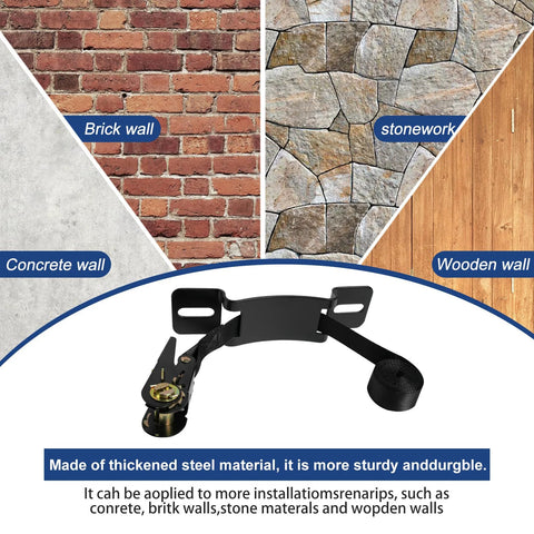 Two Pack Propane Tank Bracket Wall Mounted Cylinder Holder displayed against various wall types with ratchet straps.