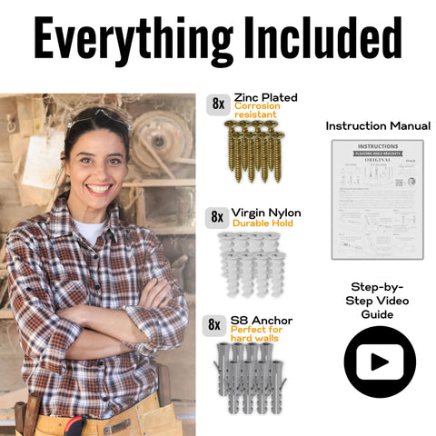 Image showing components of Hidden 6-Inch Floating Shelf Bracket Kit No-Fuss Heavy Duty Wall Mount Supports Up To 100 Lbs Invisible Brackets