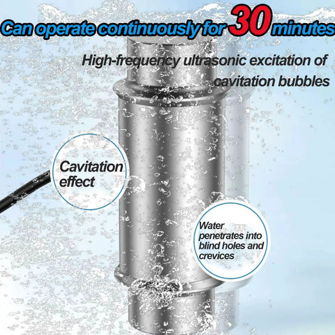Slick Portable Ultrasonic Cleaner With Aluminum Alloy Probe, 40Khz Deep Cavity Wash For Jewelry, Produce And Flatware, 120W Stainless Transducer in water.