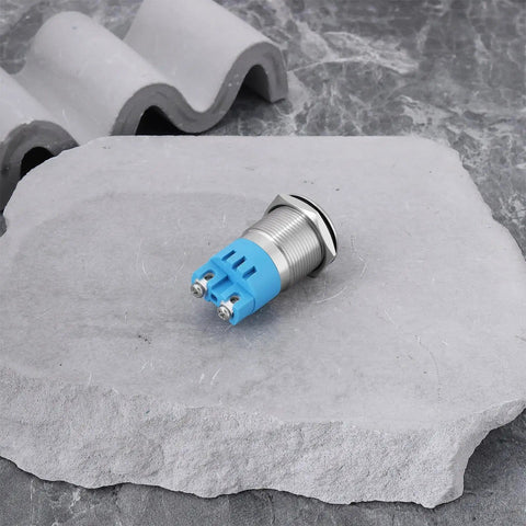 Twin Pack 12V IP65 Waterproof LED Flash Buzzer Indicator Light 19mm shown on gray stone surface