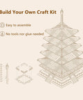 Diagram of Five-Storied Pagoda from 3D Wooden Puzzle Craft Kit for Adults and Kids, DIY Woodcraft Project, easy assembly instructions.