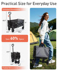 Foldable All Terrain Wagon With Heavy Duty Wheels Hauls Groceries And Gear For Camping Beach And Shopping 330 Lbs Capacity Utility Cart Easy Collapsible Durable Steel Frame Black
