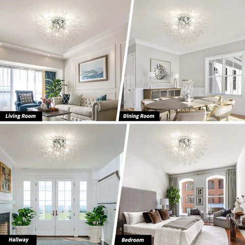 Super Cool Crystal Flush Mount Ceiling Light With Chrome Sputnik Firework Chandelier in living room, dining room, hallway, bedroom