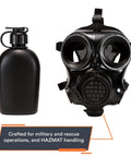 Kickass Full Face Respirator Mask For Tactical Civilians Premium CBRN Gas Mask Together With Chemical Respirator Featuring Top Shelf Air Purifying Filter, black mask and hydration bottle.