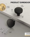 Matte Black Cabinet Knobs Set Of 50 With Screws 1.27 Inch Round Dresser Drawer Pulls For Kitchen Cabinets Closet Wardrobe